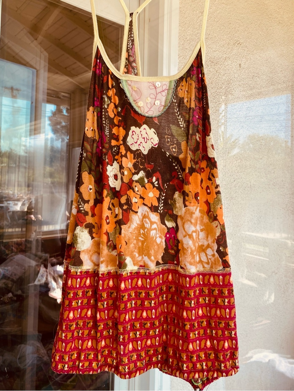 Free People XS Floral Boho Racerback Tank Top Tie Hem Mixed Print Festival